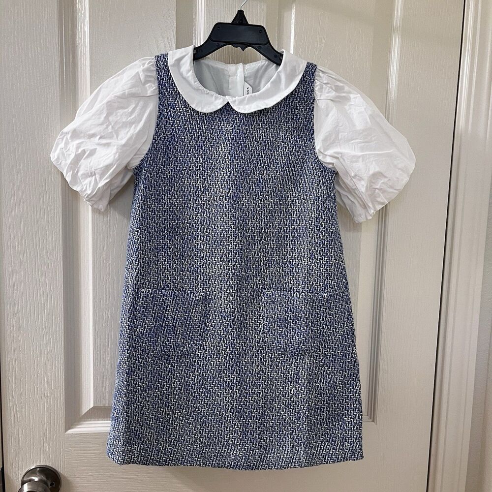 Janie and Jack Egyptian Blue Boucle Bubble Sleeve Dress Collared Girls Size 7